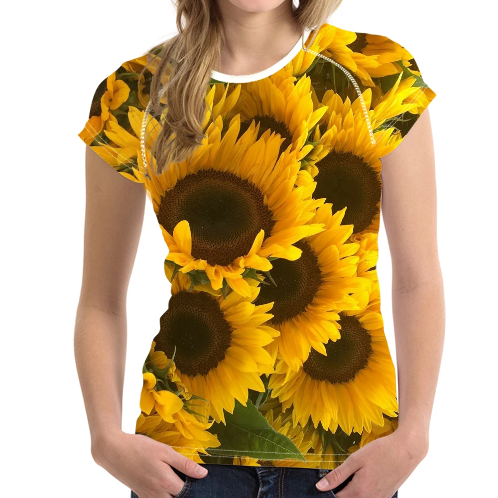 FORUDESIGNS/футболка с рисунком подсолнечника 3D Цветочная футболка розами футболки