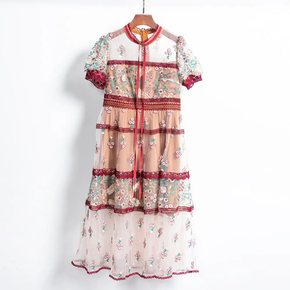 Женское Сетчатое кружевное платье дизайнерское винтажное праздничное миди с