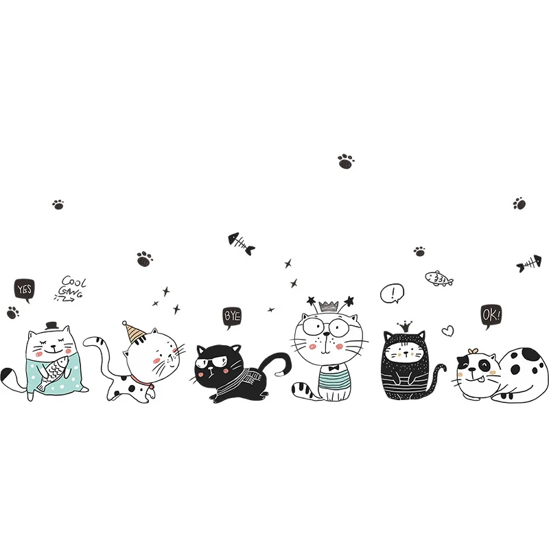 

DIY Cartoon Cat Kitchen Fridge Stickers Kids Bedroom Home Decor Boy Girl Room Wall Stickers Living Room Backdrop Wall Decoration