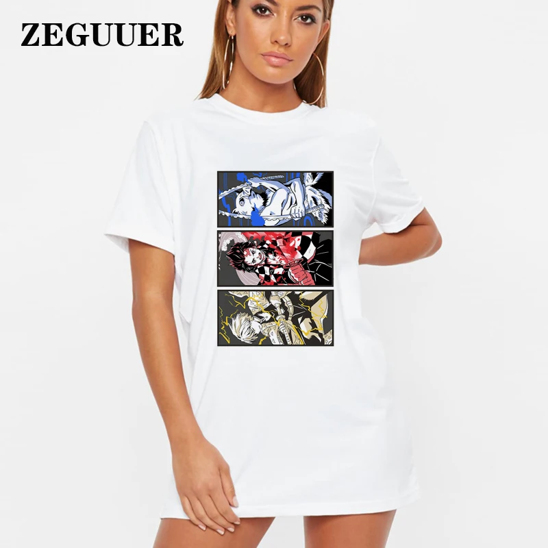 

Kimetsu No Yaiba Demon Slayer cartoon O Hals Casual Korte Mouw Wit Mini Vrouwen Kleding Plus Size anime woman t-shirt dress