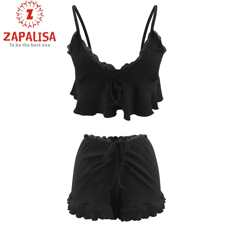 

Sexy Summer Solid 2 Piece Set for Women Drewstring Design Ruffles Decor Sling Sleeveless Backless Strapless Short Top+Shorts