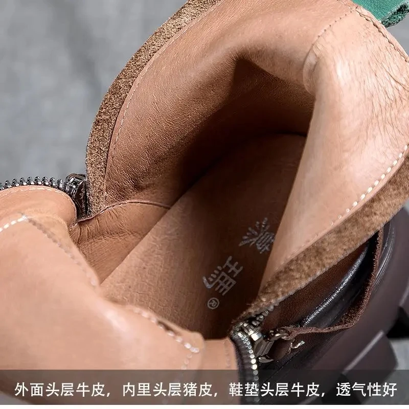 Модные ботинки женская обувь на платформе винтажные кожаные в стиле ретро