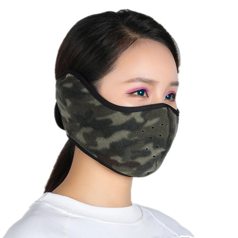 Camo Мужская и женская велосипедная маска для лица из флиса, дышащая, зимняя, для спорта на открытом воздухе, защита для ушей, половина лица, маска для рта, теплая, для езды на велосипеде, маска - Цвет: Camo