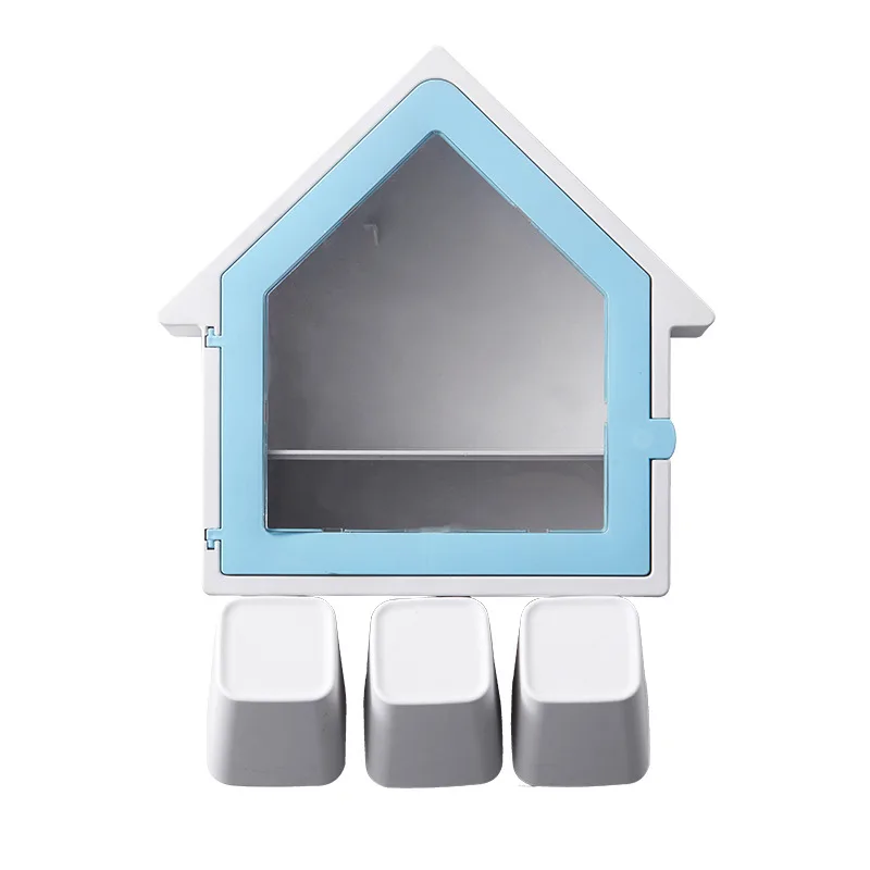 

Creative Wall-Mounted Small House Toothbrush Holder Multi-functional Family Of Three Cleaning Kit Cosmetics Storage Rack