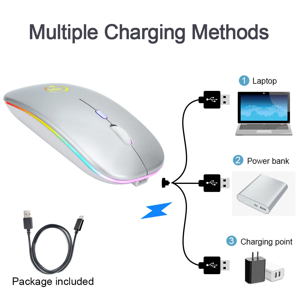 Мышь беспроводная Бесшумная со светодиодной подсветкой 2 4 ГГц USB | Компьютеры и