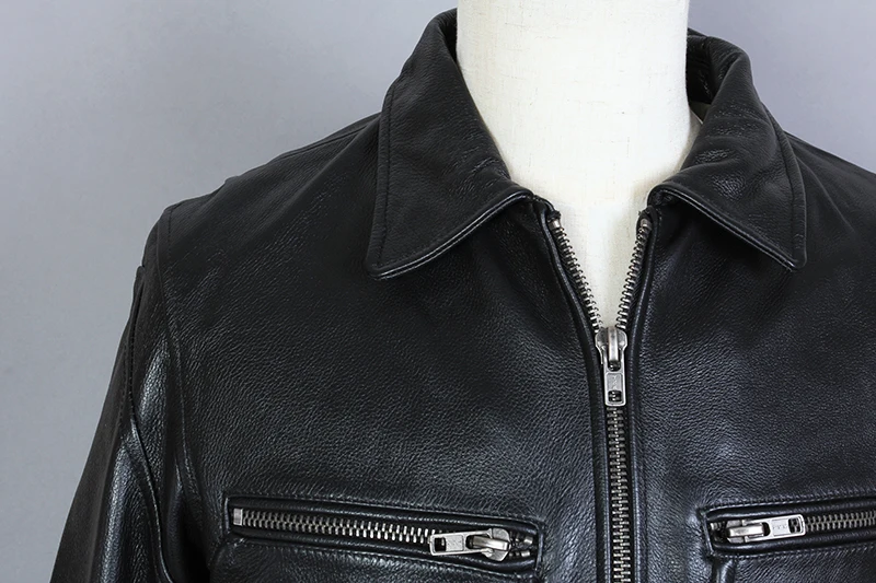 

Genuine Leather Jacket Men Black Cowskin Leather Motorcycle Jacket Slim Fit Short Biker Leather Coat Male Real Leather Coat