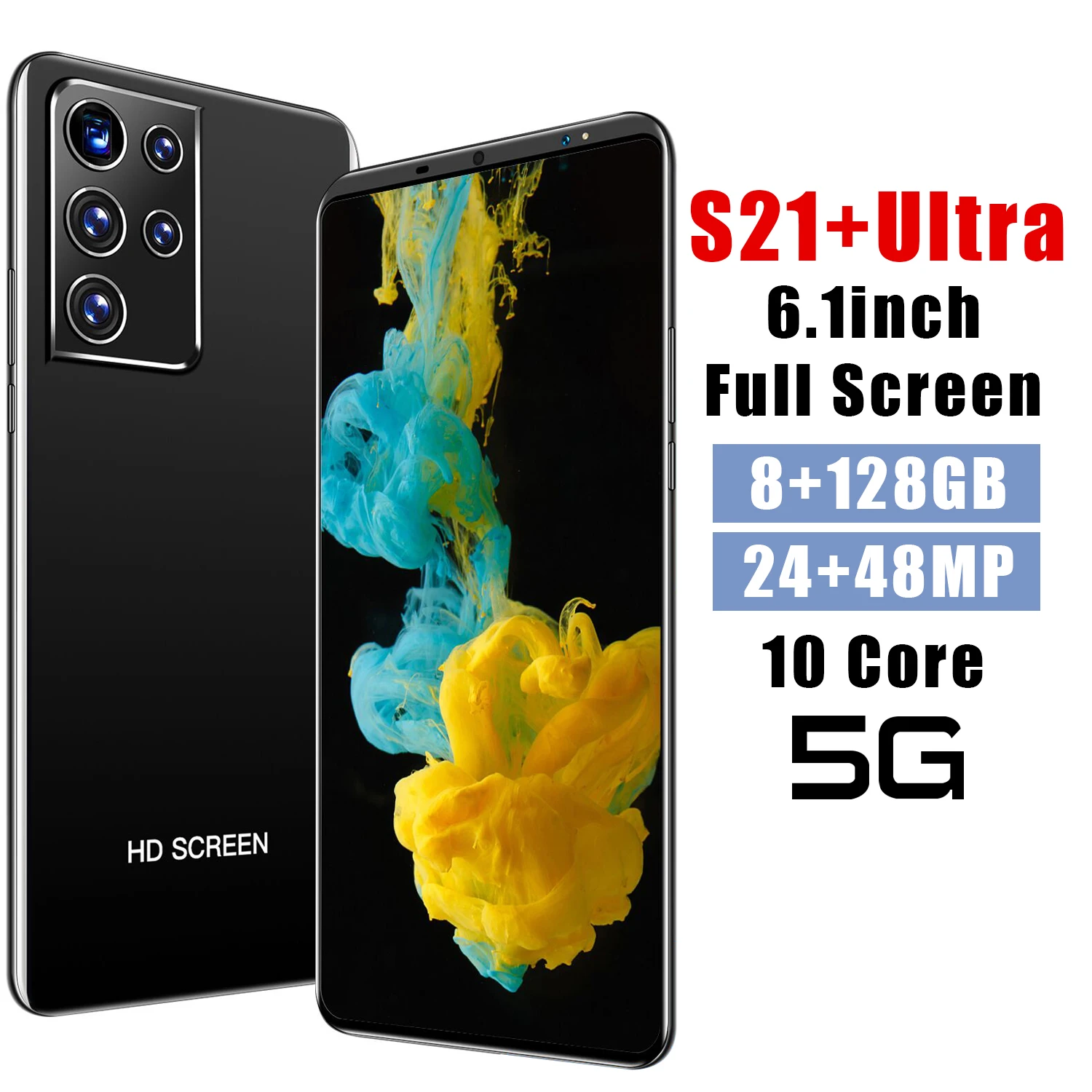 

Global S21 Ultra 6.1 Inch 8+128GB Fingerprint Face ID Smart Phone Dual SIM 4800mAh 24+48MP Deca Core Cell Phone Celular MTK6595