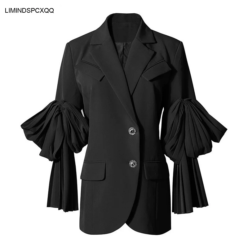 

2021 Spring And Summer Notched Collar Long Sleeve Solid Suit Coat Women New Korean Loose Waist Versatile Top Female