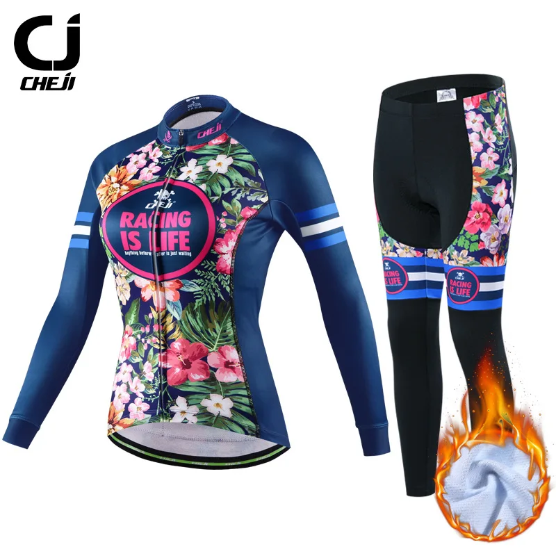 Зимняя Теплая Флисовая одежда CHEJI для езды на велосипеде Женская ветрозащитная