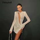 Thinyfull блестящие свадебные вечерние платья в стиле бохо, сексуальные платья с круглым вырезом и длинным рукавом, вечерние мини-платья, платье для выпускного вечера