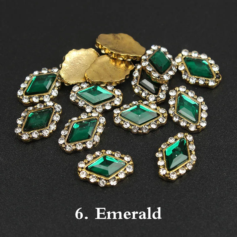 Emerald Новинка 30 шт/50 шт 9x12 мм Ретро металлический сплав стеклянные стразы для ногтей для 3D украшения ногтей Аксессуары для маникюра - Цвет: Emerald