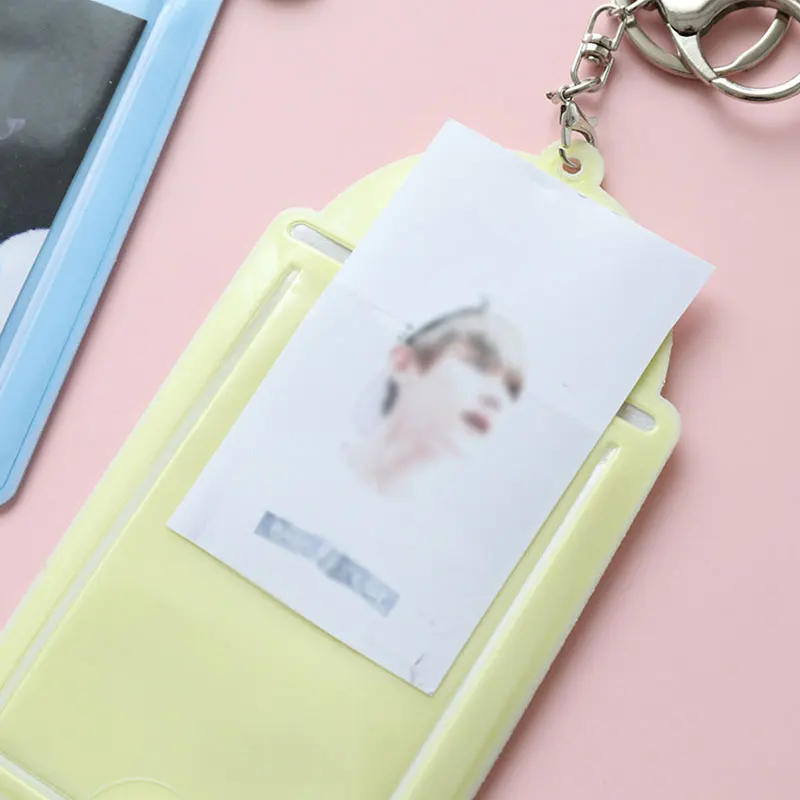 

2 Pockets Cartoon Photo Card Holder Keychain Cute Mini Photo Album with Key Chain Colorful ID Credit Bank Bus Card Holder Cover