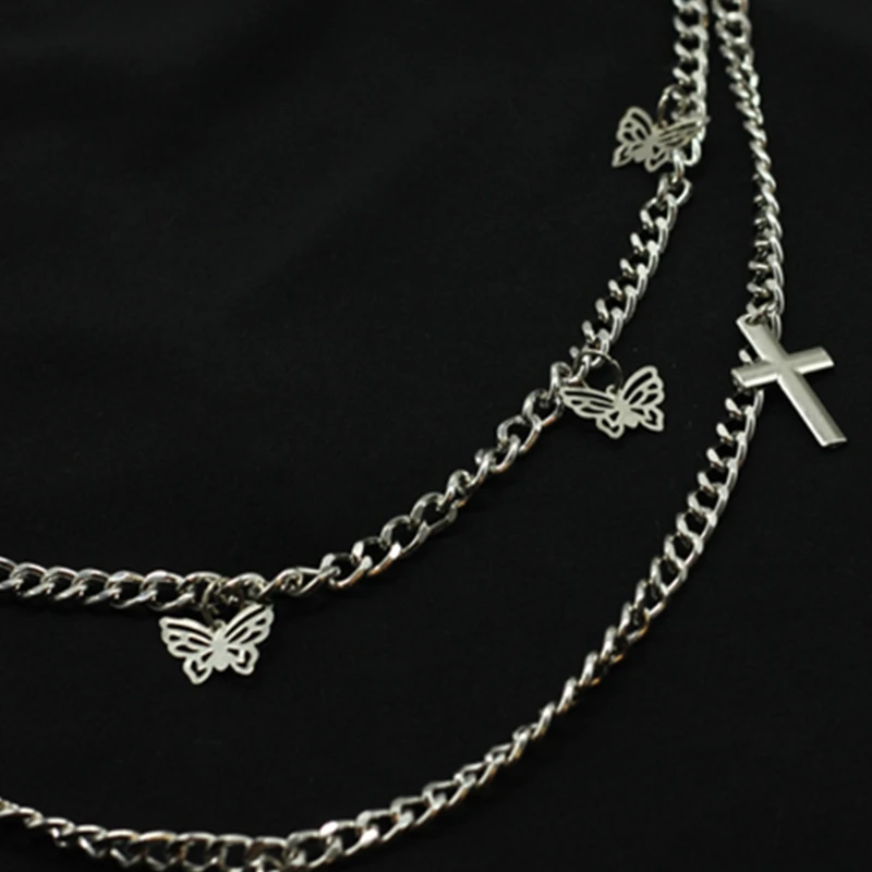 

Gothic Punk Women Pants Jeans Waist Chain with Metal Cross Butterfly Pendant Harajuku Hip Hop Street Trousers Belt Jewelry
