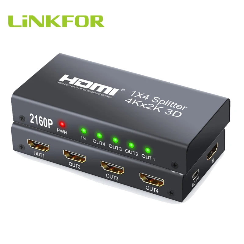 LiNKFOR 1 × 4 HDMI сплиттер Поддержка 4K x 2K 3D вход выходной адаптер DTS HD/Dolby trueHD/LPCM7.1/DTS