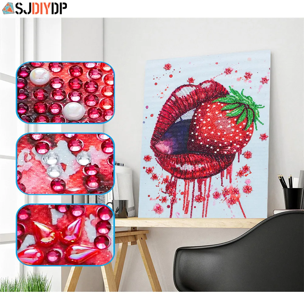 

SJDIYDP 5D алмазная живопись художественная особая форма алмазная живопись Современные Стразы кристаллические алмазные губы домашний декор ...