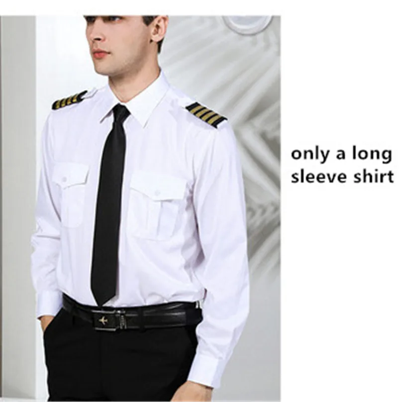 

Air Captain Uniform Clothes Navy Force White Shirt Male Nightclub Aviation Suit Pilot Flight Attendant For Officer Cosplay