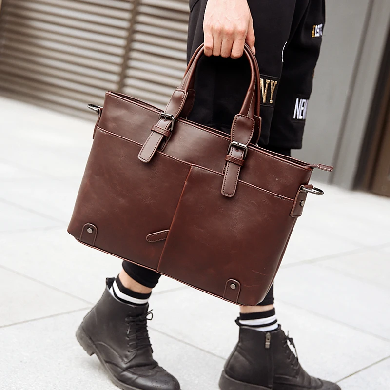 

Retro Designer Men's Briefcase Crazy Horse Leather Portable Bag Business Office Laptop Shoulder Crossbody Bag Male Casual Travel