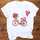 Женская Винтажная футболка с коротким рукавом, белая Повседневная Романтичная футболка с цветочным принтом для велосипедов, 2021