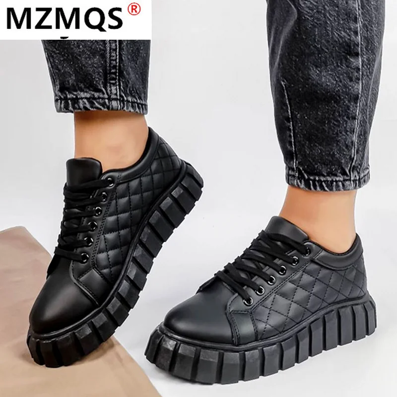 

Женские повседневные туфли из искусственной кожи, белые модные кроссовки на плоской подошве, Удобная нескользящая обувь с круглым носком, в...