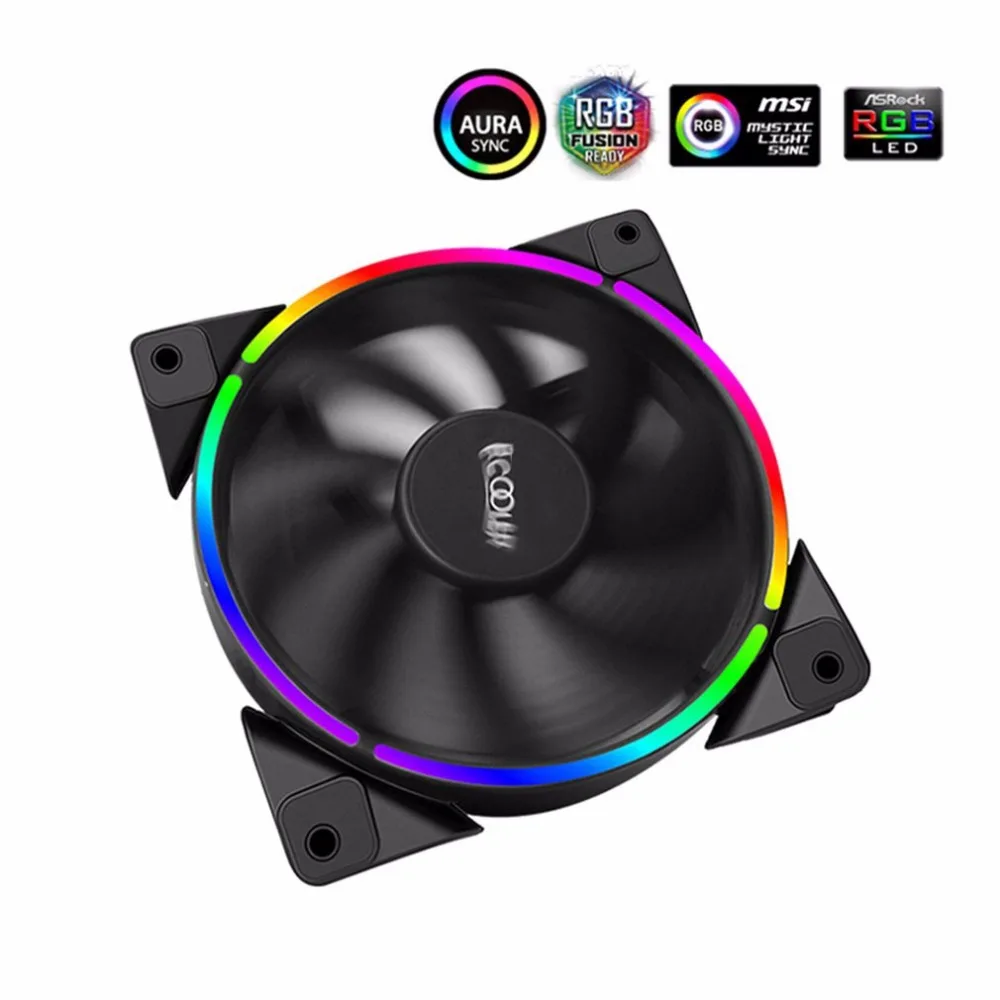 PCCOOLER 12cm RGB LED Light PC Cooling Fan Smart 4 Pin PWM Quiet Case Chassis with AURA Regulation for Computer | Компьютеры и офис