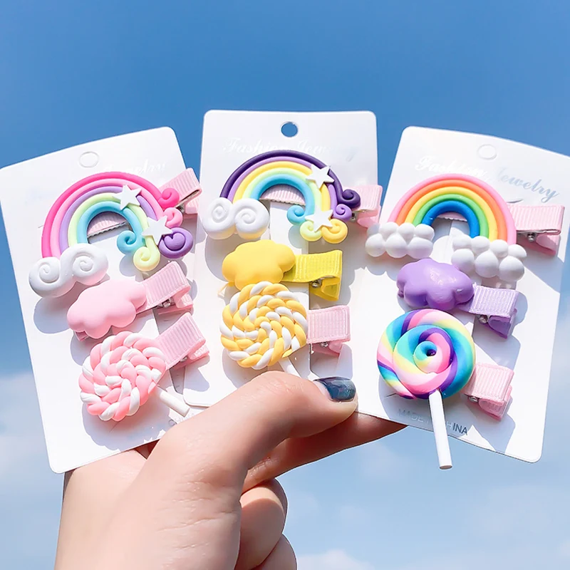 Новые милые радужные заколки для волос девочек Красочные в форме леденцов
