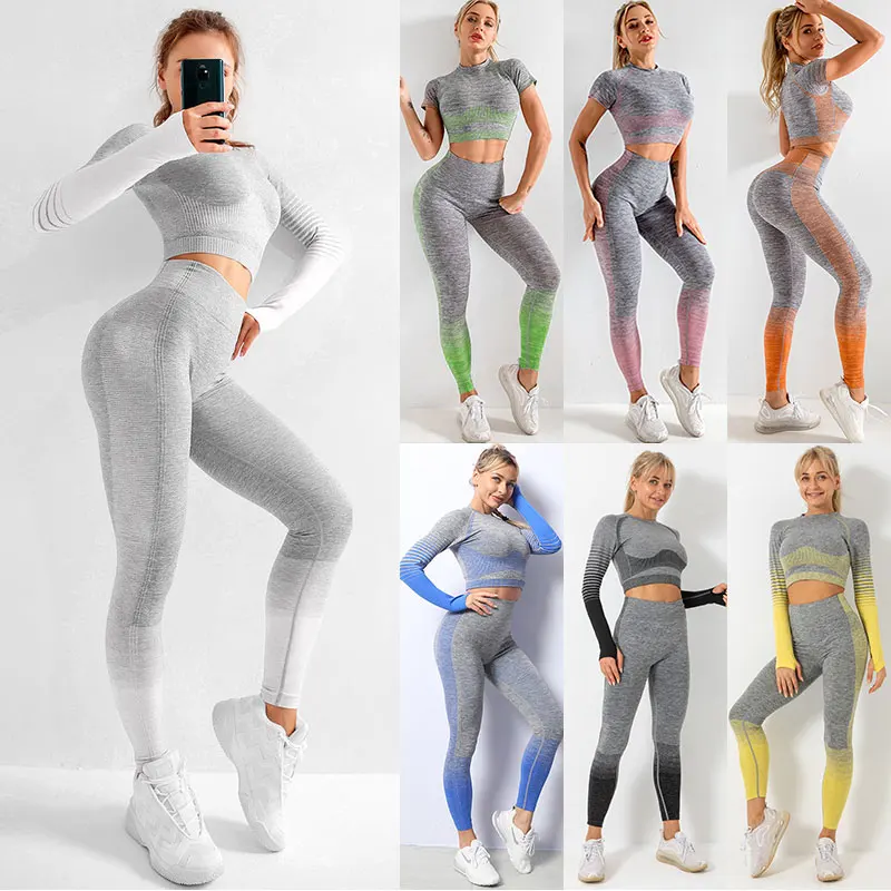 

2021High Waist Leggings Workout Sportswear Gym Clothing Fitness Long Sleeve Crop Top Sports Suits Seamless Women Yoga Set