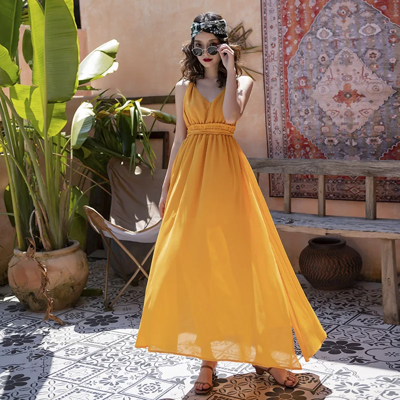 Женское Шифоновое Платье макси с открытой спиной v-образным вырезом и | Женская