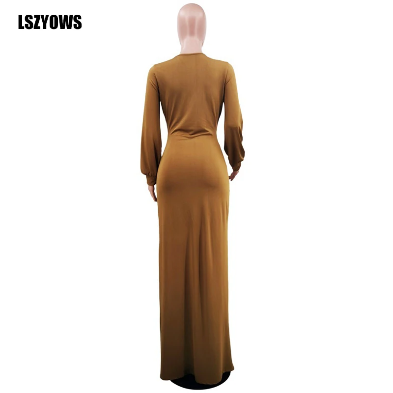 

2021 Women Ruched Maxi Dress Sexy Long Sleeve V-neck Bodycon Split Dresses Ladies Elegant Party Floor Length Long Dress Vestidos