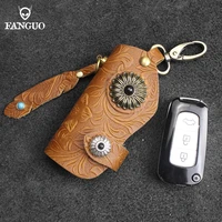 diy genuine leather key holder pouch handmade cowhide household keys case edc smart key storage bag for men