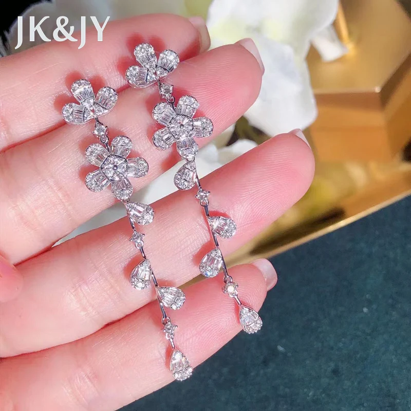 

JK&JY 100%18K White Gold Natural Diamond Flowers Earrings Fashion Wedding Party Jewelry Quality Assurance