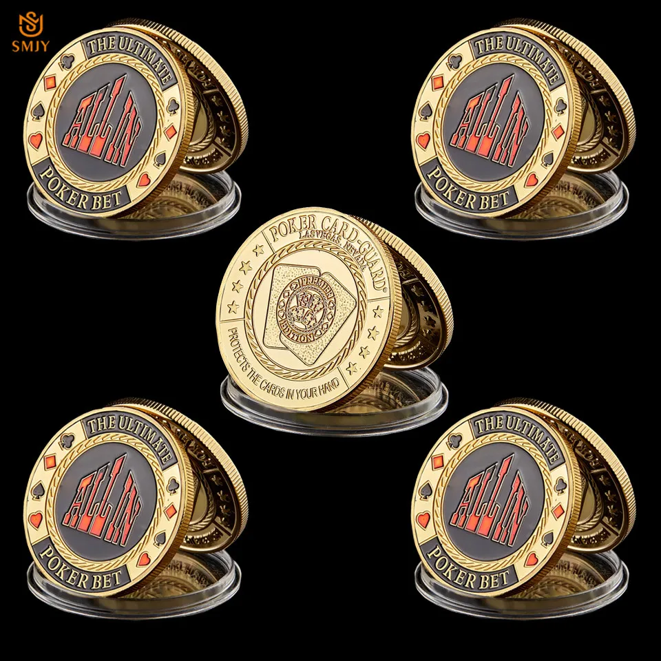 

5Pcs Texas Casino Chips Souvenirs Coins The Ultimate ALL IN Metal Poker Bet Lucky Badge Guard Token Coin Gift