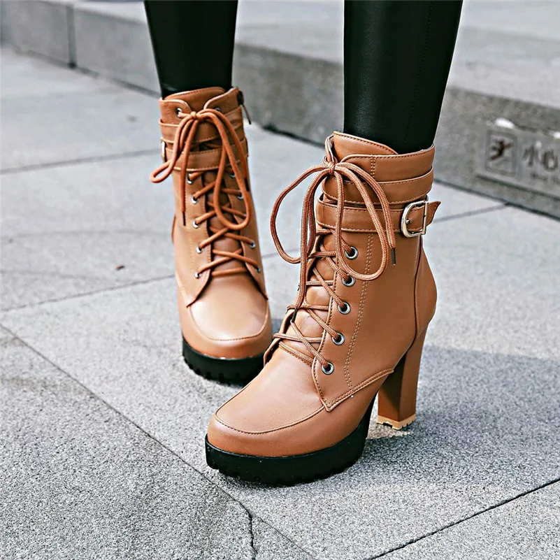 Meotina Winter Ankle Boots Women Zipper Block Heels Short Buckle Extreme High Heel Shoes Ladies White Big Size 34-43 | Обувь