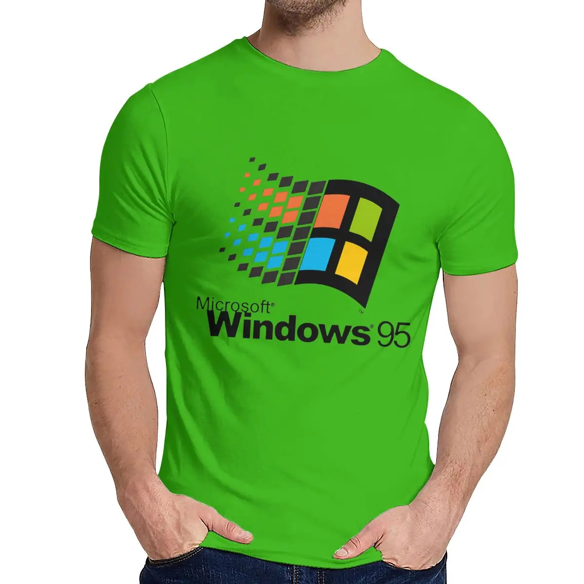 Винтаж Windows 95 Vaporwave футболка для мужчин лето прохладный человек хлопок короткий рукав круглый воротник - Цвет: Зеленый