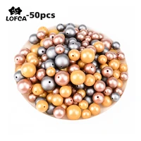 lofca 50pcs metallic silvergold print beads bpa free soft chewable silicone beads for necklace baby teething toys diy chain