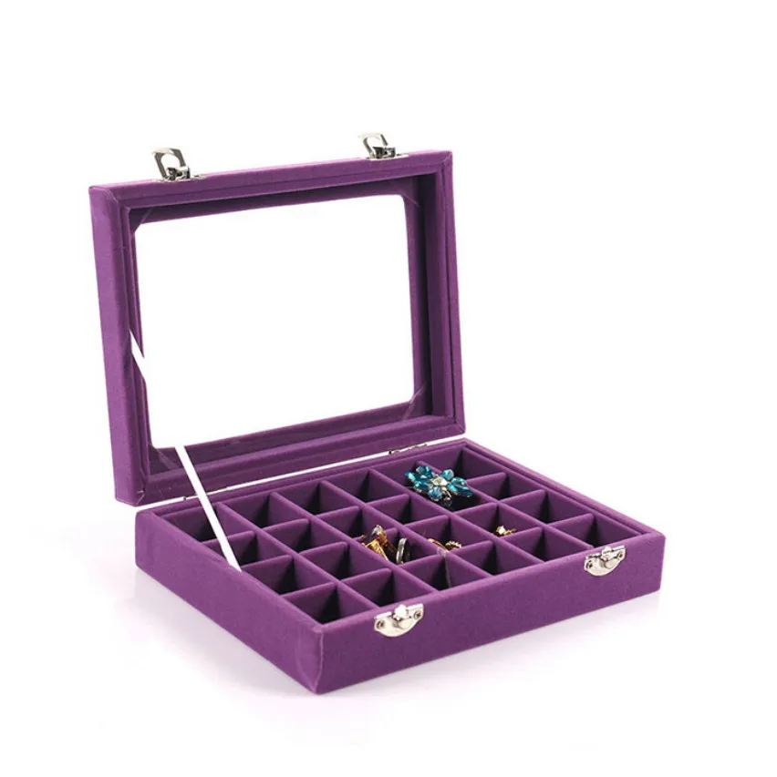 Purple Jewlry органайзер для женщин Jewlry витрина 24 Сетки серьги кольцо коробочки для украшений лоток Витрина Держатель для женщин Jewlry инструмент для хранения - Цвет: Purple
