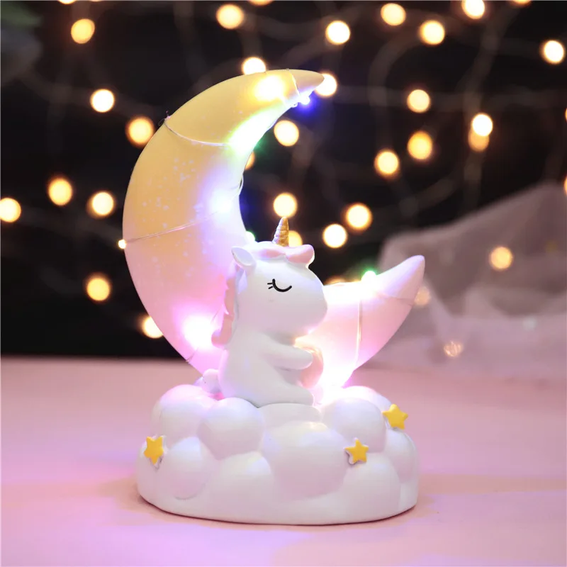 Unicorn A LEDIARY Смола Луна Единорог ночные огни розовый синий декор стола в комнате подарок для девочки холодный белый светильник милые животные Праздничные огни - Испускаемый цвет: Unicorn A