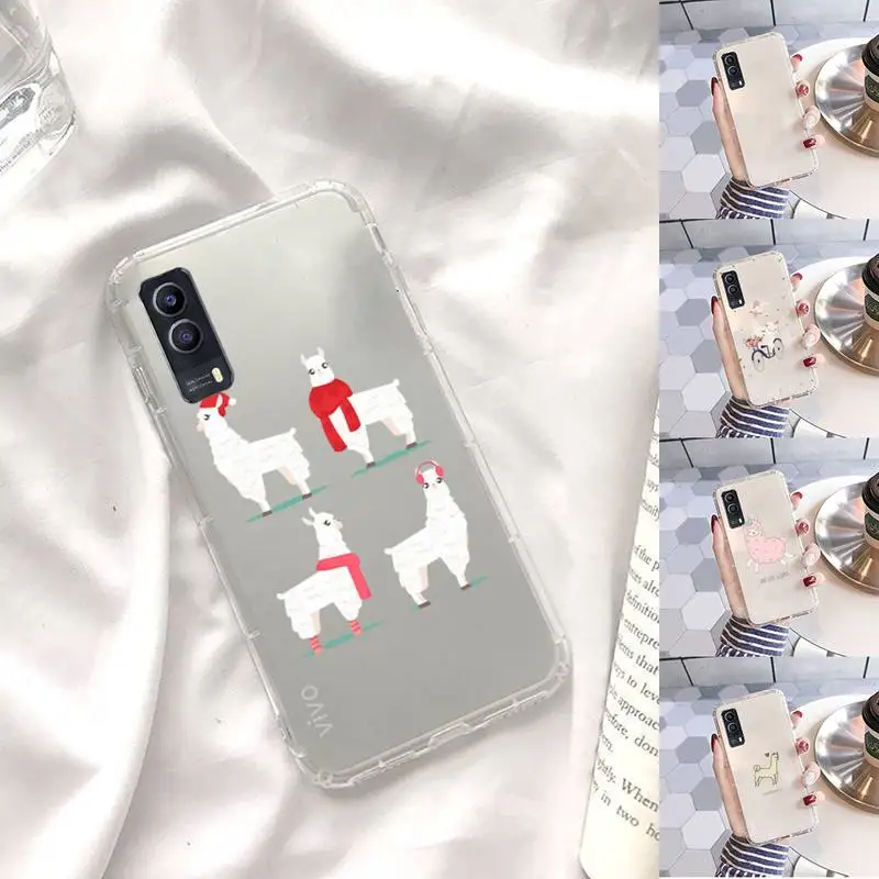

cartoon Alpaca Phone Case Transparent For VIVO X 60 50 30 27 23 21 20 9 pro plus S i + Soft TPU Clear Mobile bags
