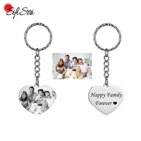 sifisrri custom engraved photo name heart keychains personalized stainless steel drive safe key ring women men diy jewelry gift