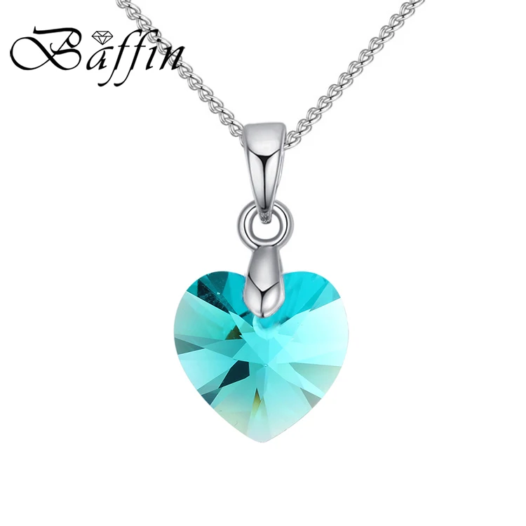 BAFFIN мини-ожерелье в форме сердца, подвеска с кристаллами Swarovski для женщин и девочек, подарок, серебряная цепочка, Детские ювелирные украшения - Окраска металла: Blue Zircon