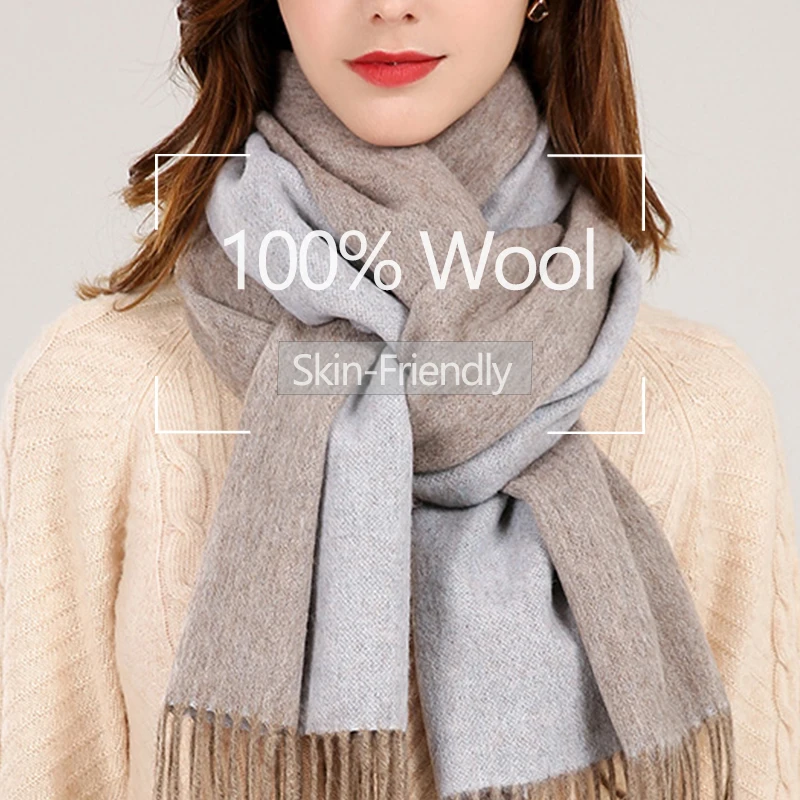 Двусторонние женские шарфы из 100% чистой шерсти двусторонние теплые кашемировые