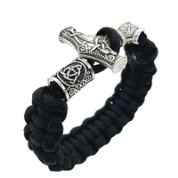 norse mjolnir thor hammer vikings accessories beads paracord bracelet viking braided rope outdoor wristband