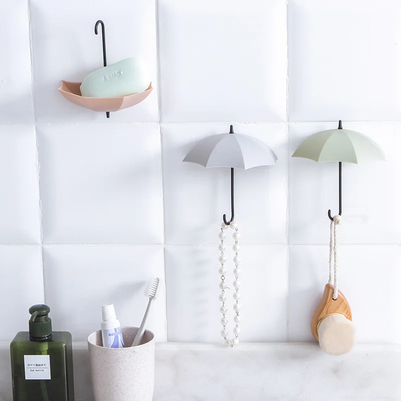 3Pcs Minimalist Umbrella Wall Hook Self Adhesive Key Hanging Holder Little Sundries Storage Shelf Container Home Decor Organizer | Дом и сад