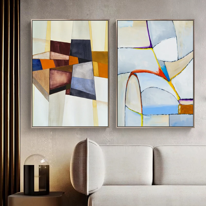 

Nordic Abstract Canvas Painting Poster Print Wall Art Abstract Retro Colorful Picture for Living Room Bedroom Decoration Home