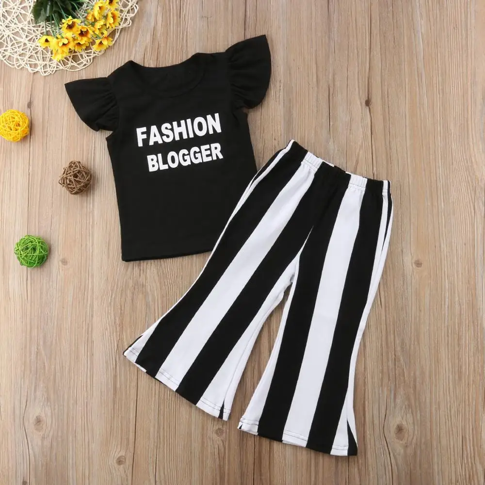 

Baby Girls Clothes Summer Outfits Coral Raglans with Stripe Bell Bottom Capri Pants New Arrival Girls Boutique Clothes