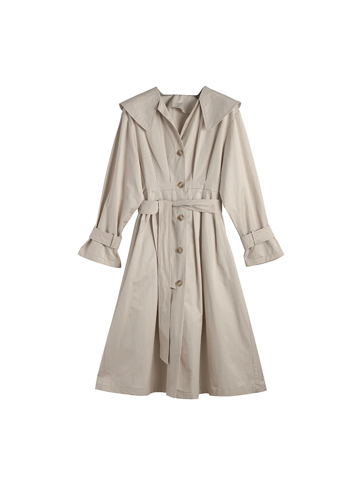 Новая мода весна осень женский простой плащ лацкан длинный рукав ремень