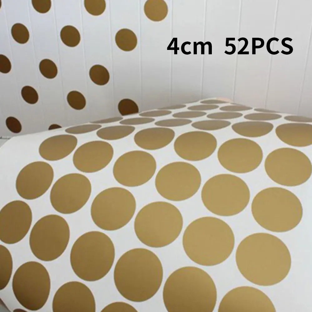 4CM 52pcs Наклейки на стены в Золотой горошек, наклейки для детской, виниловые, художественные, домашний декор, для гостиной, Золотой горошек, художественные наклейки на стены, обои, фон - Цвет: 4CM 52pcs