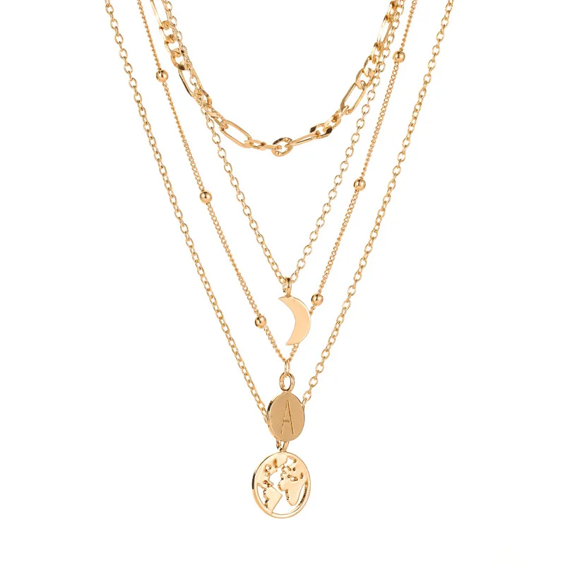 Винтажное ожерелье чокер с надписью Moon Heart для женщин многослойное золотое