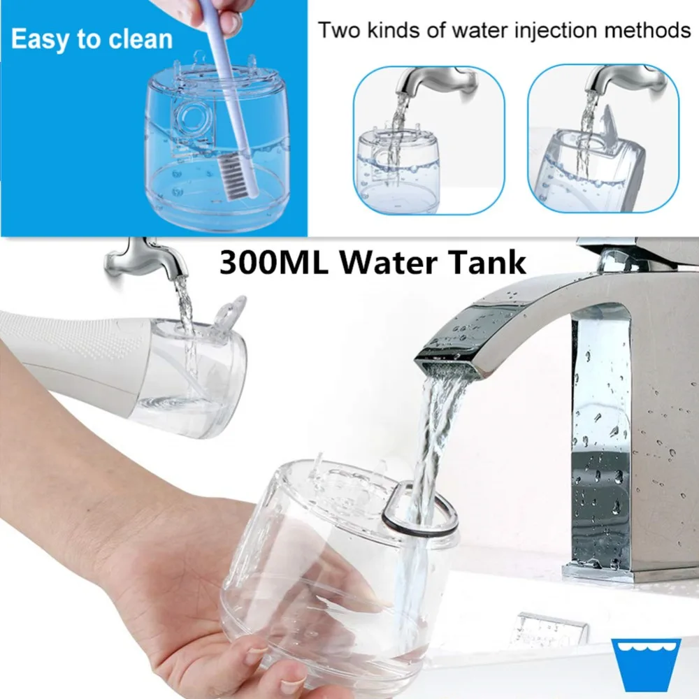 

h2ofloss Water Flosser Cordless Dental Oral Irrigator 300ML Portable USB Rechargeable IPX7 Waterproof 5 Modes Water Flosser