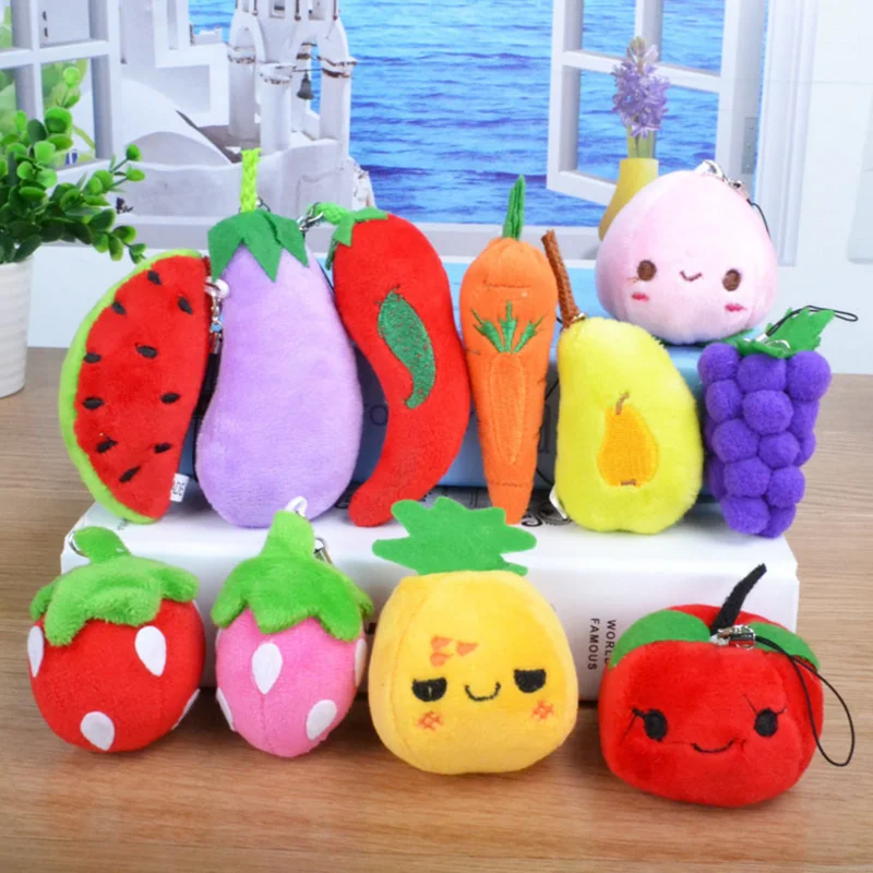 

2Pcs/set New Designs Cute Mini Vegetables Fruits Pineapple Watermelon Keychain Bag Pendant Plush Doll Wedding Bouquet Plush Toys