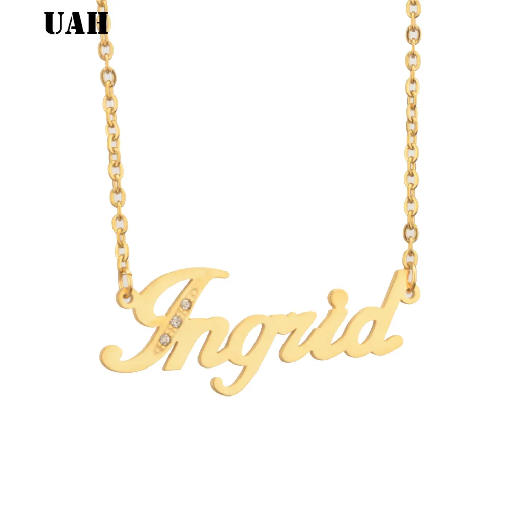 Индивидуальное ожерелье с именем или грн Ingrid серебряное и золотое кулоном